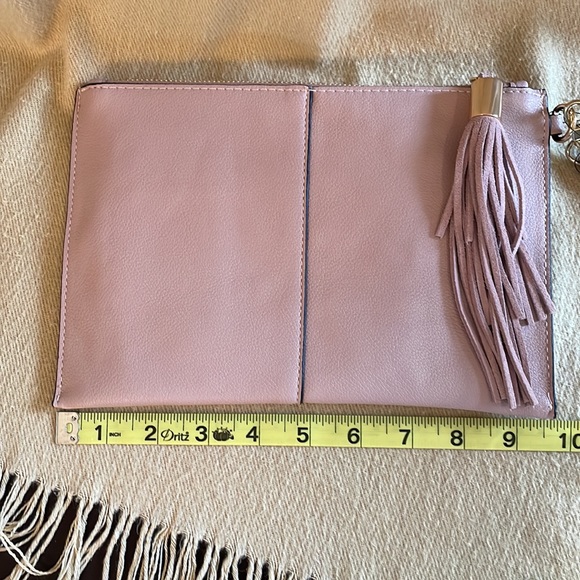 INC champagne colored leather clutch with wristlet strap - Picture 3 of 5